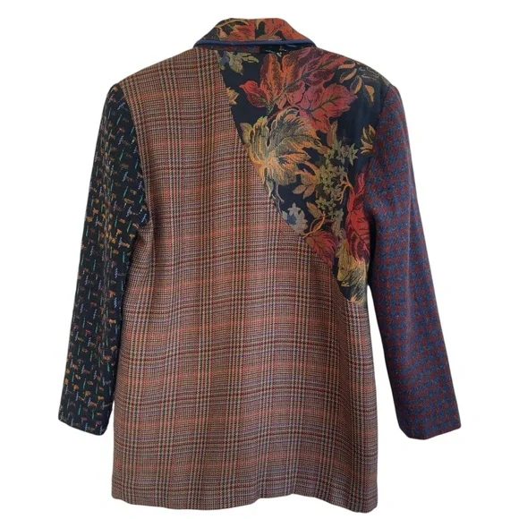 Patchwork Blazer Vintage Wool Mohair Blend Equestrian Artsy Size L